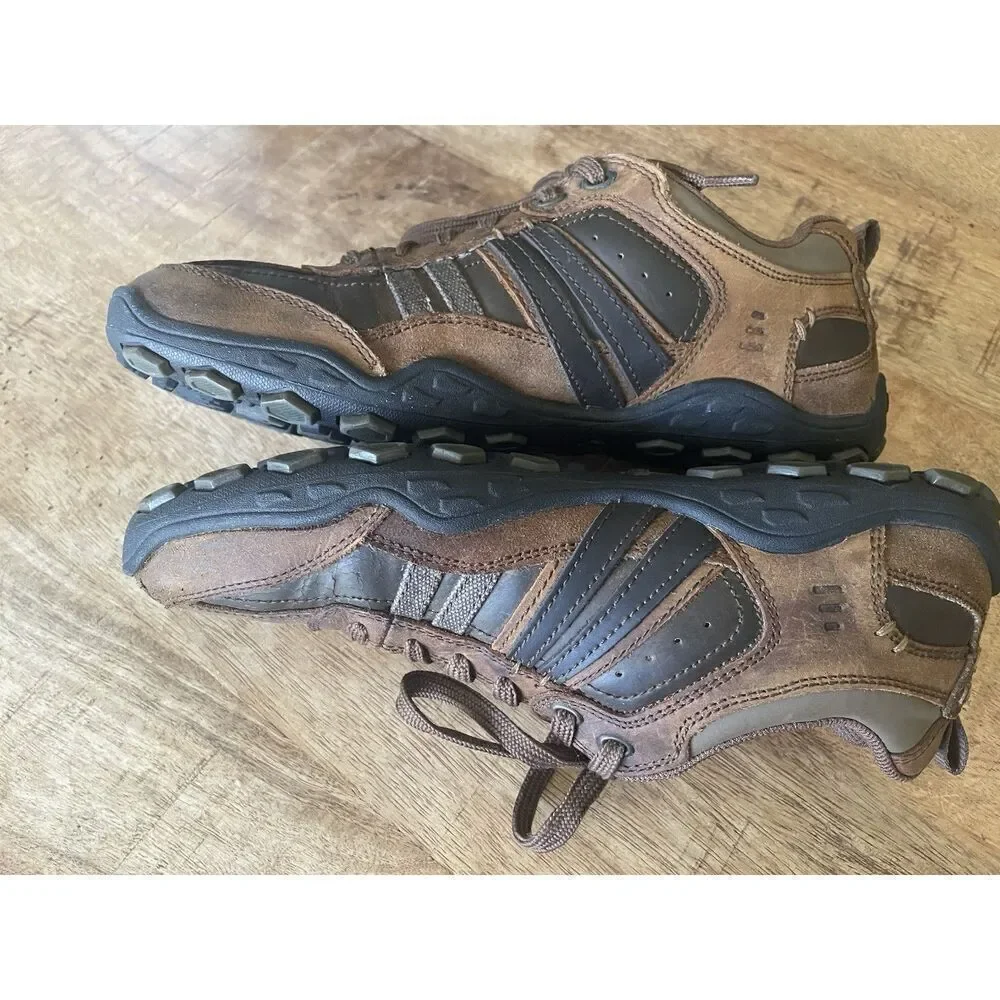 Skechers Men's Size 8 US Diameter Murilo Brown Leather Lace-Up Sneakers Shoes